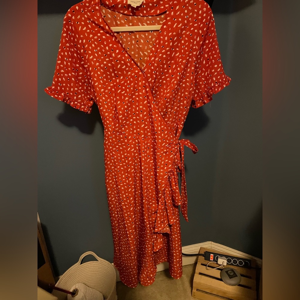 Med orange creek wrap dress